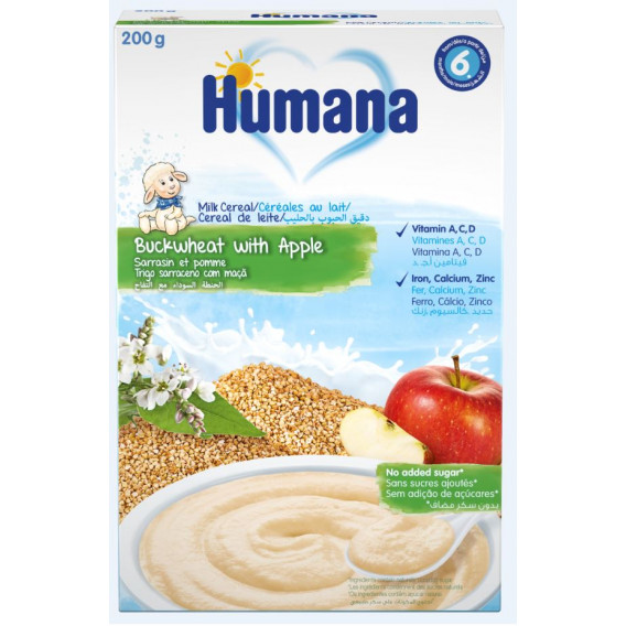 Κουάκερ γάλακτος με φαγόπυρο και μήλο για μωρό 6+ μηνών, 200 γρ.  Humana 323771 