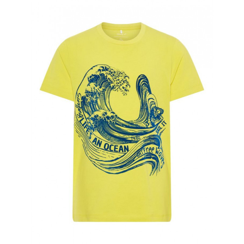 Μπλουζάκι από οργανικό βαμβάκι με στάμπα κύματος στον ωκεανό για αγόρι  32424