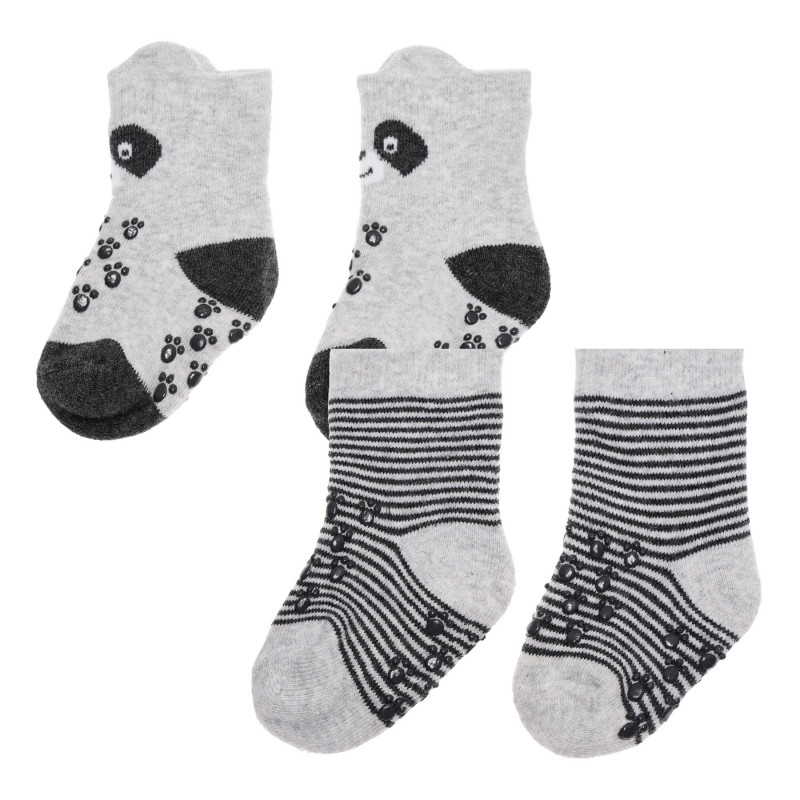 Cool κλαμπ σετ με δύο ζευγάρια βρεφικές κάλτσες σε γκρι χρώμα με στάμπα Panda  324950