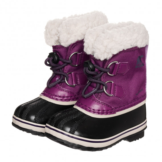 Μαύρες χειμερινές μπότες με μοβ λεπτομέρειες και γούνα Sorel 325096 