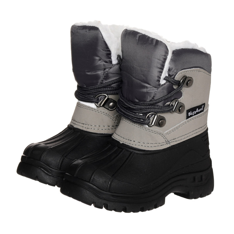 Χειμερινές μπότες σε μαύρο χρώμα με πουπουλένιο και γκρι τόνους  325189