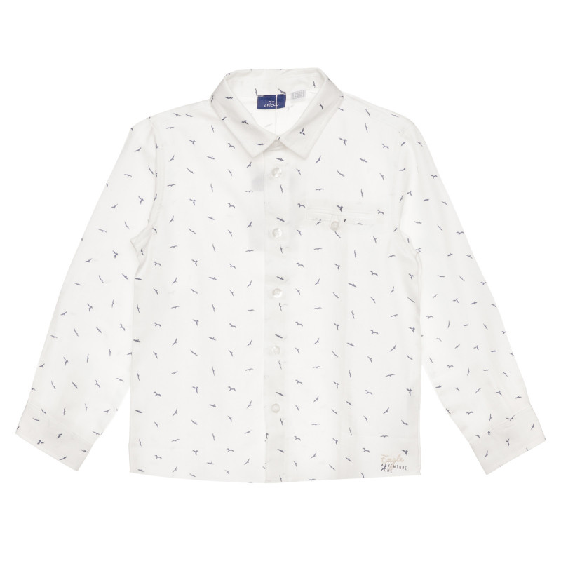 Λευκό βαμβακερό πουκάμισο με στάμπες πουλιών  325978
