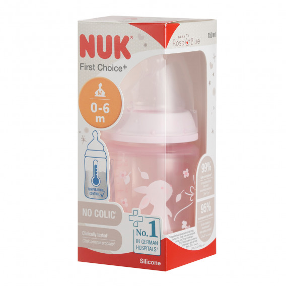 Μπιμπερό πολυπροπυλενίου First Choice, με πιπίλα αργής ροής και έλεγχο θερμοκρασίας για μωρό 0-6 μηνών, 150 ml.  NUK 328252 4