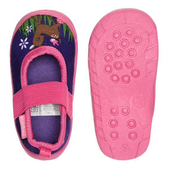 Μπλε βρεφικές παντόφλες με στάμπα Ελαφάκι και ροζ λεπτομέρειες  Playshoes 332670 3