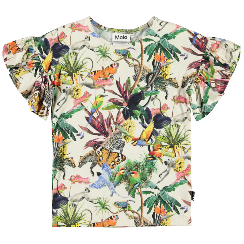 Πολύχρωμη κοντομάνικη μπλούζα με βολάν και animal print  334533