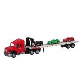 Κόκκινο φορτηγό μεταφοράς αυτοκινήτων με 3 αυτοκίνητα GOT 334621 