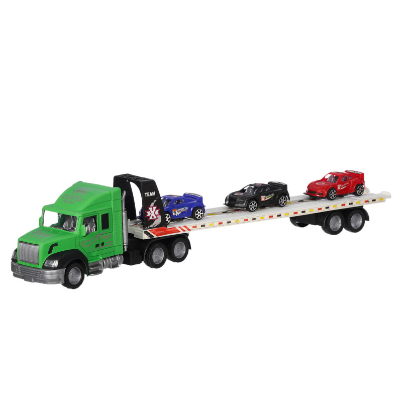 Πράσινο φορτηγό μεταφοράς αυτοκινήτων με 3 αυτοκίνητα  334627