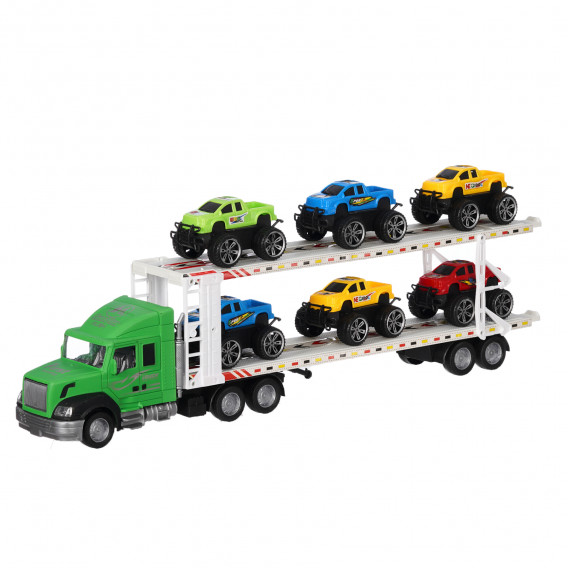 Πράσινο φορτηγό μεταφοράς αυτοκινήτων, δύο επιπέδων με 6 αυτοκίνητα GOT 334645 