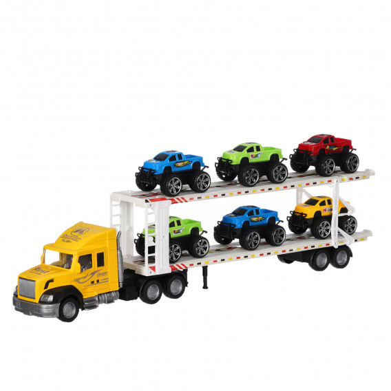 Κίτρινο φορτηγό μεταφοράς αυτοκινήτων, δύο επιπέδων με 6 αυτοκίνητα GOT 334651 