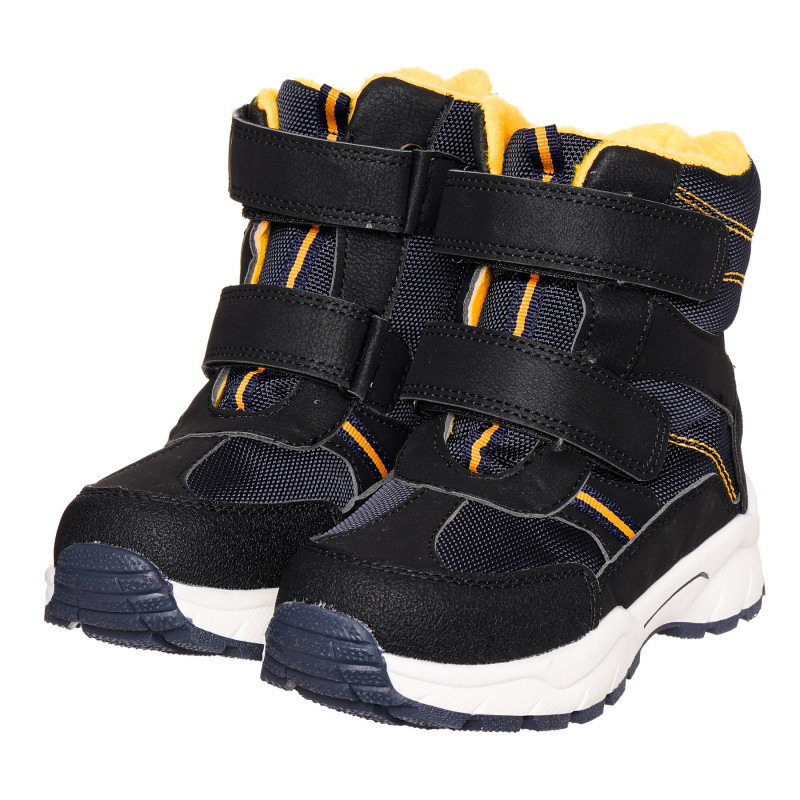Ψηλά αθλητικά παπούτσια με κίτρινες λεπτομέρειες, σκούρο μπλε  334695