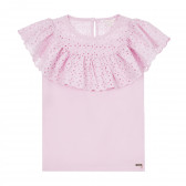 Ροζ κοντομάνικη μπλούζα με δαντέλα Guess 334975 