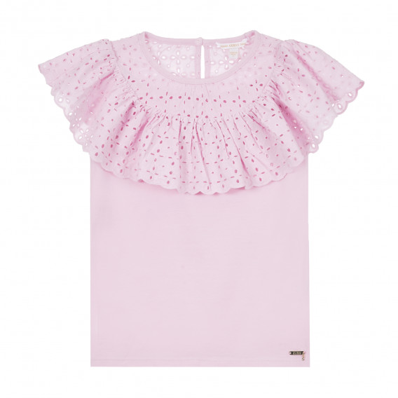 Ροζ κοντομάνικη μπλούζα με δαντέλα Guess 334975 