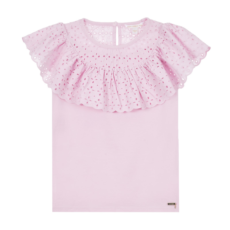 Ροζ κοντομάνικη μπλούζα με δαντέλα  334975