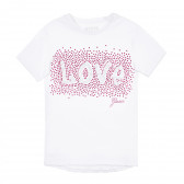 Λευκή κοντομάνικη μπλούζα με επιγραφή Love Guess 335007 