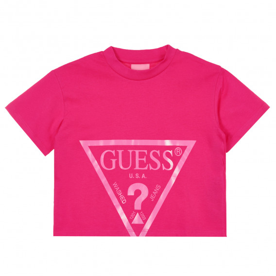 Ροζ κοντό μπλουζάκι με τριγωνικό στάμπα Guess 335015 