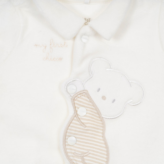 Βαμβακερή ολόσωμη φόρμα με αρκουδάκι, λευκή Chicco 335192 2