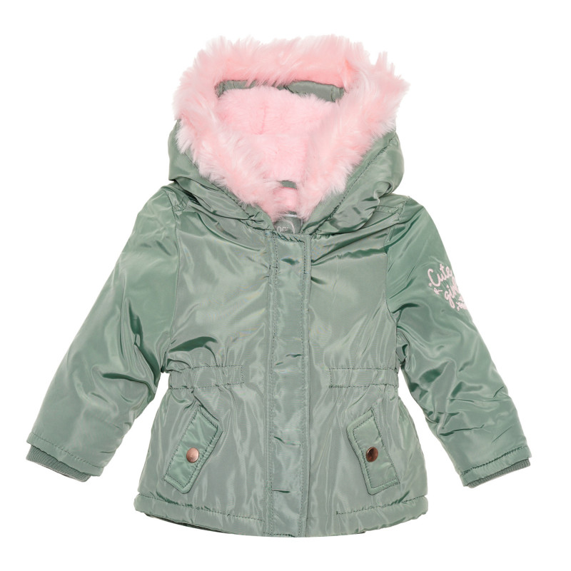Βρεφικό πράσινο χειμερινό παρκά, με ροζ γούνινη επένδυση   335925