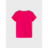 Ροζ βαμβακερό μπλουζάκι με Love print και φλοράλ πινελιές για ένα μωρό Name it 335968 2
