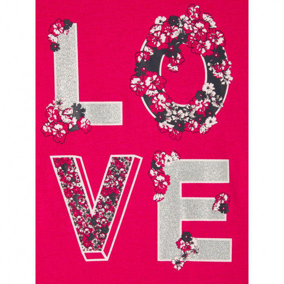 Ροζ βαμβακερό μπλουζάκι με Love print και φλοράλ πινελιές για ένα μωρό Name it 335969 3