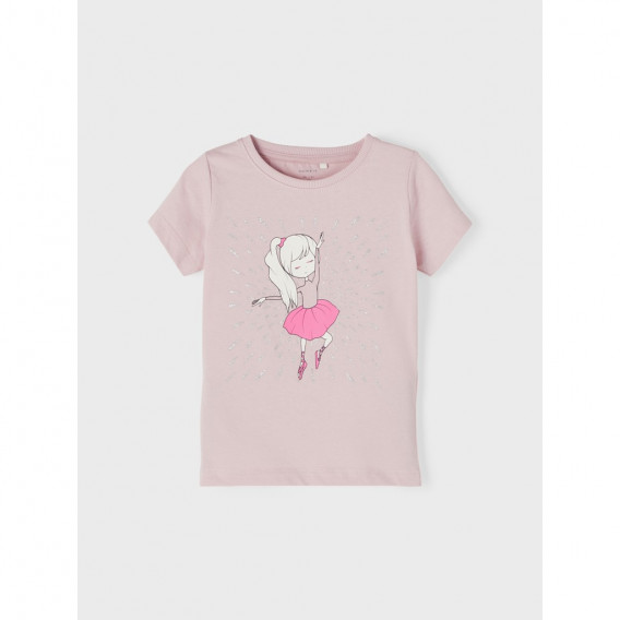 Ανοιχτό ροζ βαμβακερό μπλουζάκι με στάμπα μπαλαρίνας Name it 335976 