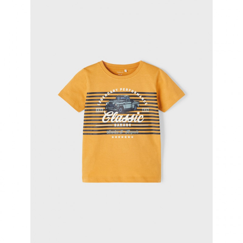 Πορτοκαλί βαμβακερό μπλουζάκι με κλασική στάμπα  335979