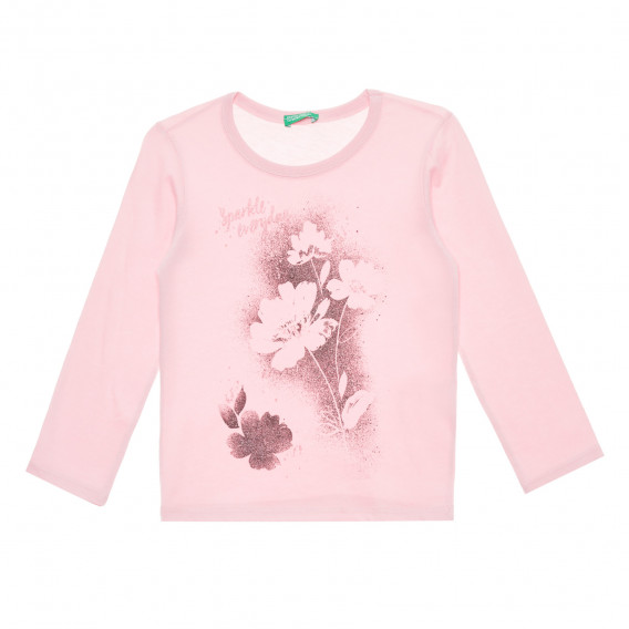 Μπλούζα με λουλουδάτο μοτίβο και στάμπα Sparkle everyday, ροζ Benetton 336102 