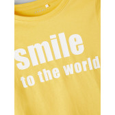 Κίτρινη βαμβακερή μακρυμάνικη μπλούζα με την επιγραφή &#39;&#39;Smile to the world&#39;&#39; Name it 336299 3
