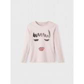 Ανοιχτό ροζ βαμβακερή μακρυμάνικη μπλούζα με στάμπα για κορίτσι Name it 336306 
