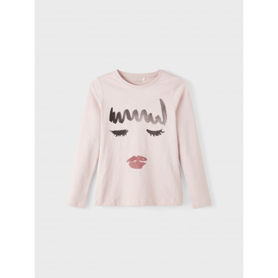 Ανοιχτό ροζ βαμβακερή μακρυμάνικη μπλούζα με στάμπα για κορίτσι Name it 336306 