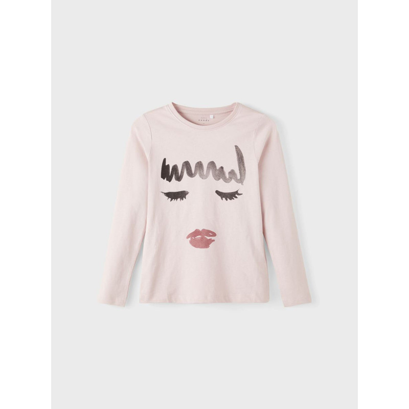 Ανοιχτό ροζ βαμβακερή μακρυμάνικη μπλούζα με στάμπα για κορίτσι  336306