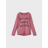 Ροζ βαμβακερή μακρυμάνικη μπλούζα με στάμπα &#39;&#39;Girl you totally got this&#39;&#39; Name it 336309 