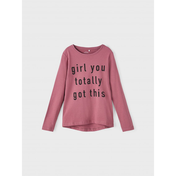 Ροζ βαμβακερή μακρυμάνικη μπλούζα με στάμπα &#39;&#39;Girl you totally got this&#39;&#39; Name it 336309 