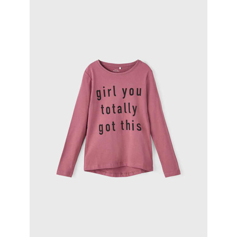 Ροζ βαμβακερή μακρυμάνικη μπλούζα με στάμπα &#39;&#39;Girl you totally got this&#39;&#39;  336309