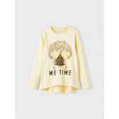 Κίτρινη βαμβακερή μακρυμάνικη μπλούζα με την επιγραφή &#39;&#39;Me time&#39;&#39; Name it 336318 