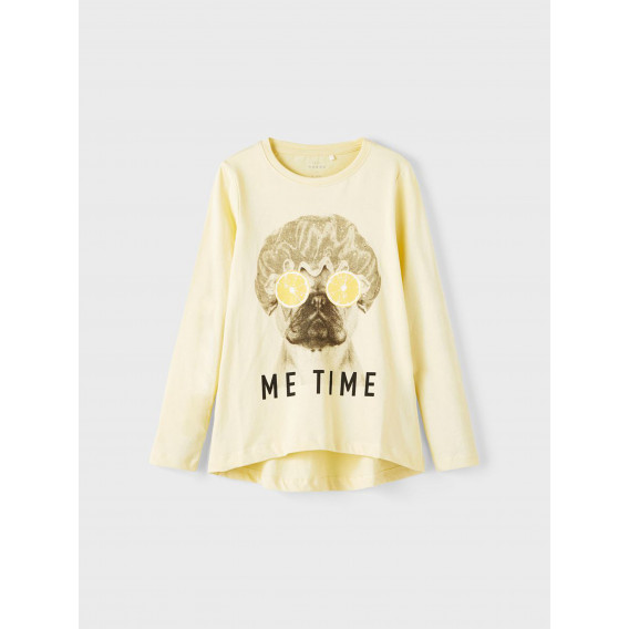 Κίτρινη βαμβακερή μακρυμάνικη μπλούζα με την επιγραφή &#39;&#39;Me time&#39;&#39; Name it 336318 
