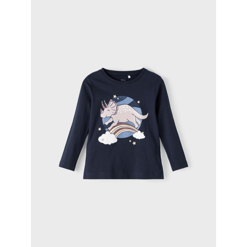 Μπλε navy βαμβακερή μακρυμάνικη μπλούζα με animal print  336330