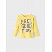 Κίτρινη βαμβακερή μακρυμάνικη μπλούζα με την επιγραφή &#39;&#39;Feel good today&#39;&#39; Name it 336342 