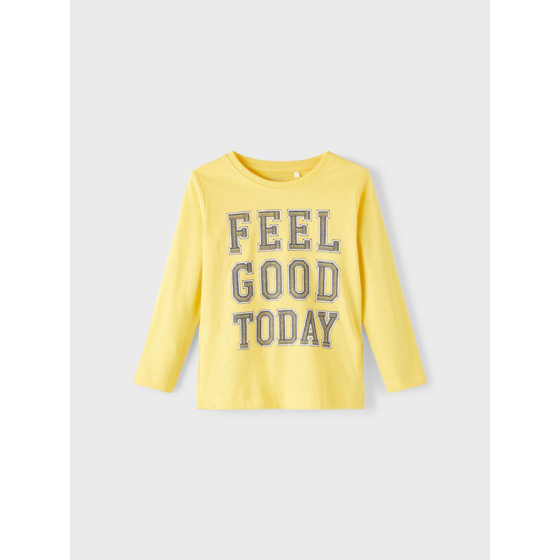 Κίτρινη βαμβακερή μακρυμάνικη μπλούζα με την επιγραφή &#39;&#39;Feel good today&#39;&#39;  336342