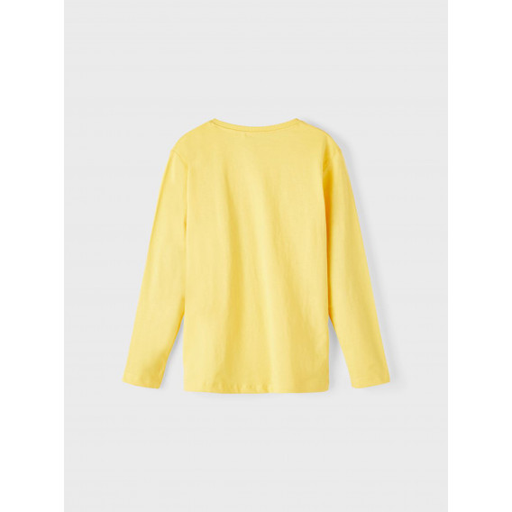 Κίτρινη βαμβακερή μακρυμάνικη μπλούζα με στάμπα vintage spirit Name it 336385 2