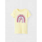 T-shirt από οργανικό βαμβάκι με στάμπα ουράνιου τόξου, κίτρινο Name it 336471 