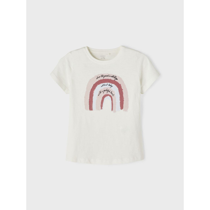 T-shirt από οργανικό βαμβάκι με στάμπα ουράνιου τόξου, λευκό  336474