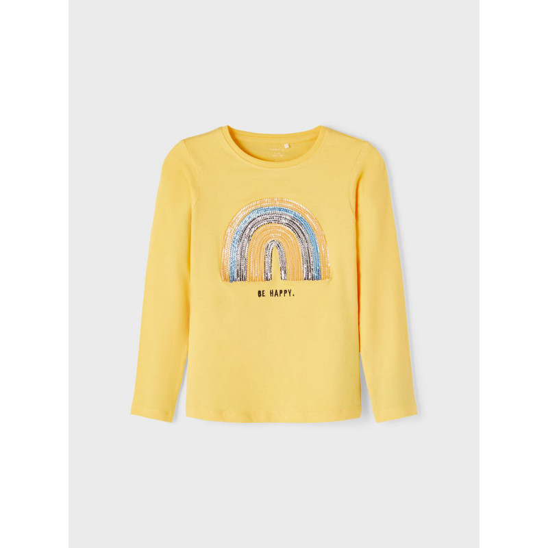 Μακρυμάνικη μπλούζα από οργανικό βαμβάκι ουράνιο τόξο, κίτρινο  336485