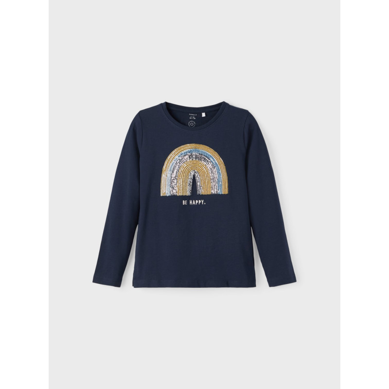 Μακρυμάνικη μπλούζα από οργανικό βαμβάκι ουράνιο τόξο, μπλε ναυτικό  336488