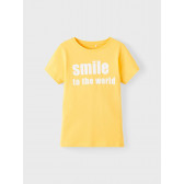 Βαμβακερό T-shirt Smile to the world, κίτρινο Name it 336610 