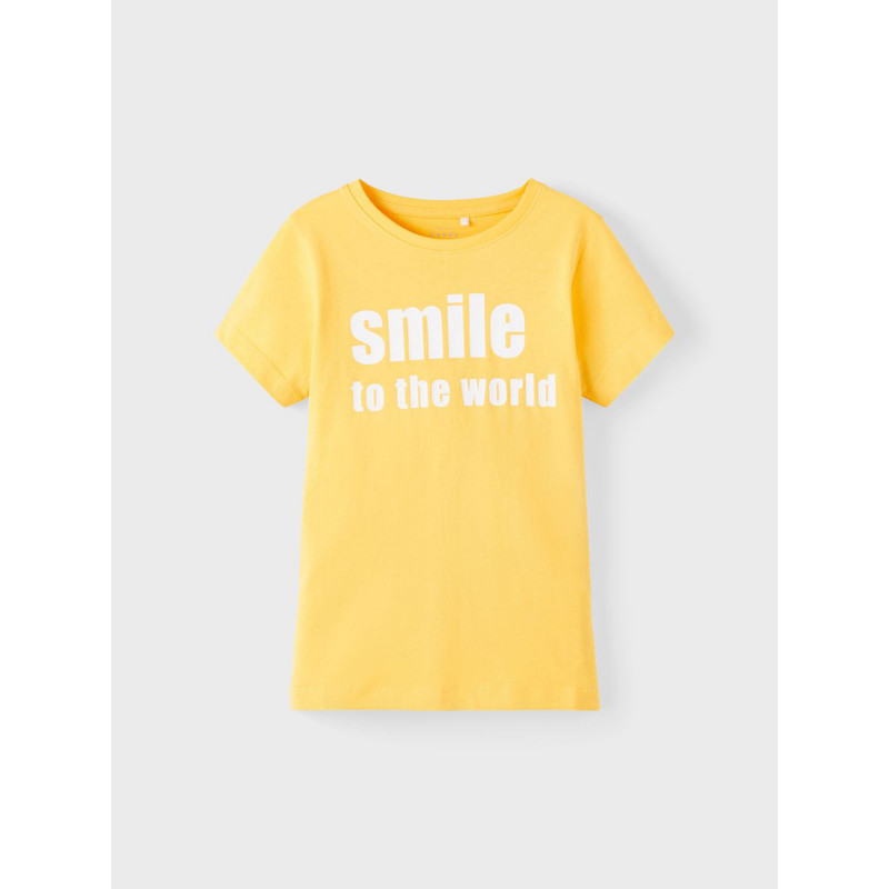 Βαμβακερό T-shirt Smile to the world, κίτρινο  336610