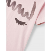 Βαμβακερό μπλουζάκι με κοριτσίστικο στάμπα, απαλό ροζ Name it 336620 3