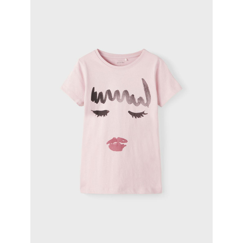 Βαμβακερό μπλουζάκι με κοριτσίστικο στάμπα, απαλό ροζ  336621