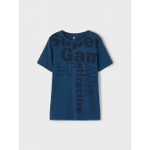 Βαμβακερό T-shirt Θετικές δονήσεις, σκούρο μπλε Name it 336645 