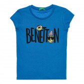 Βαμβακερό μπλουζάκι με τύπωμα την επωνυμία και ανανά, μπλε Benetton 336739 