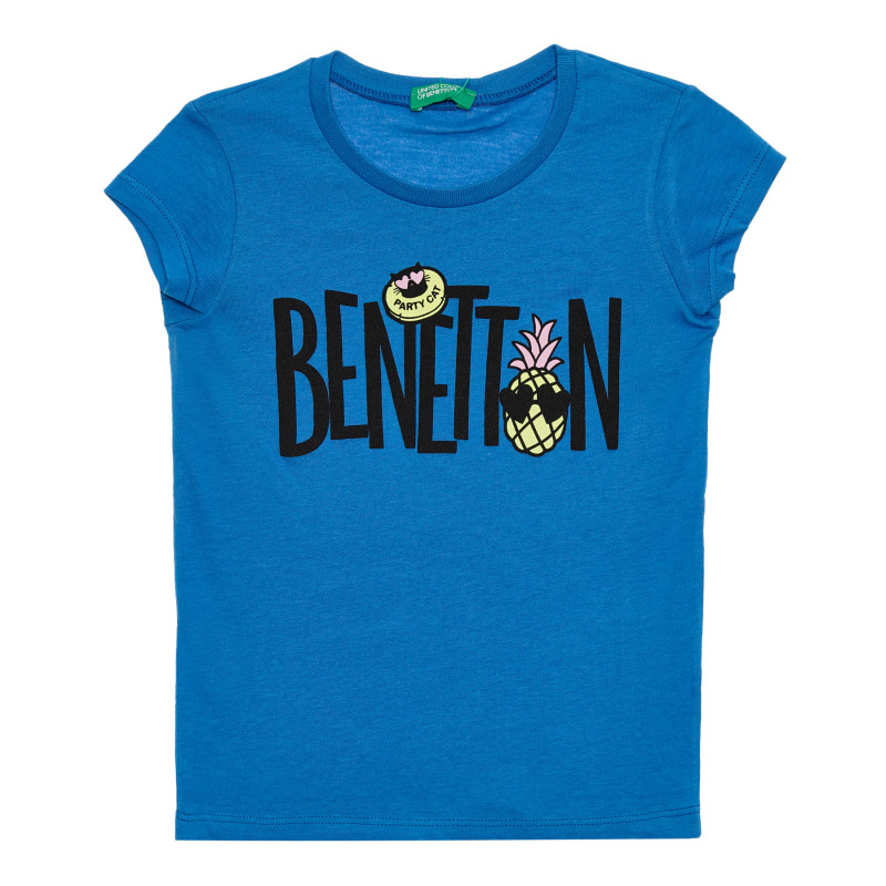 Βαμβακερό μπλουζάκι με τύπωμα την επωνυμία και ανανά, μπλε  336739